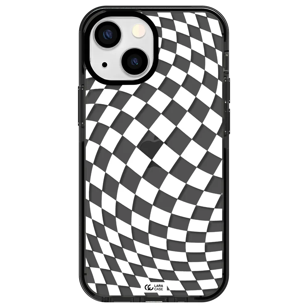 Wavy Checkered Apple iPhone 13 mini impact Smoke Black Case