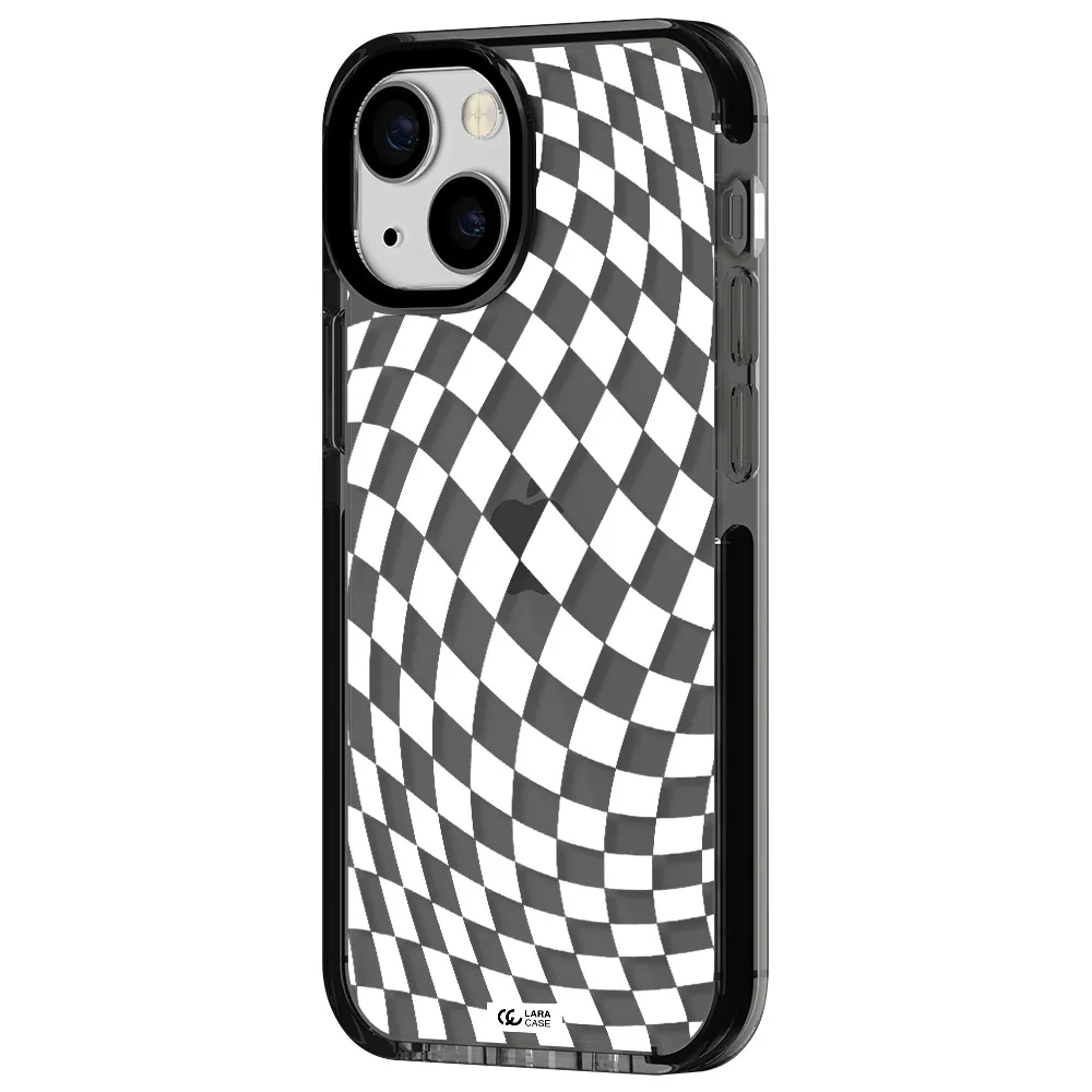 Wavy Checkered Apple iPhone 13 mini impact Smoke Black Case