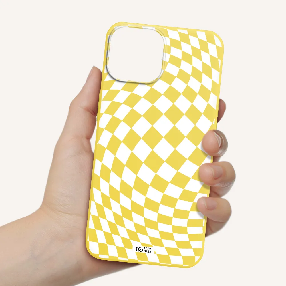 Wavy Checkered Apple iPhone 13 mini Silicone canary yellow Case