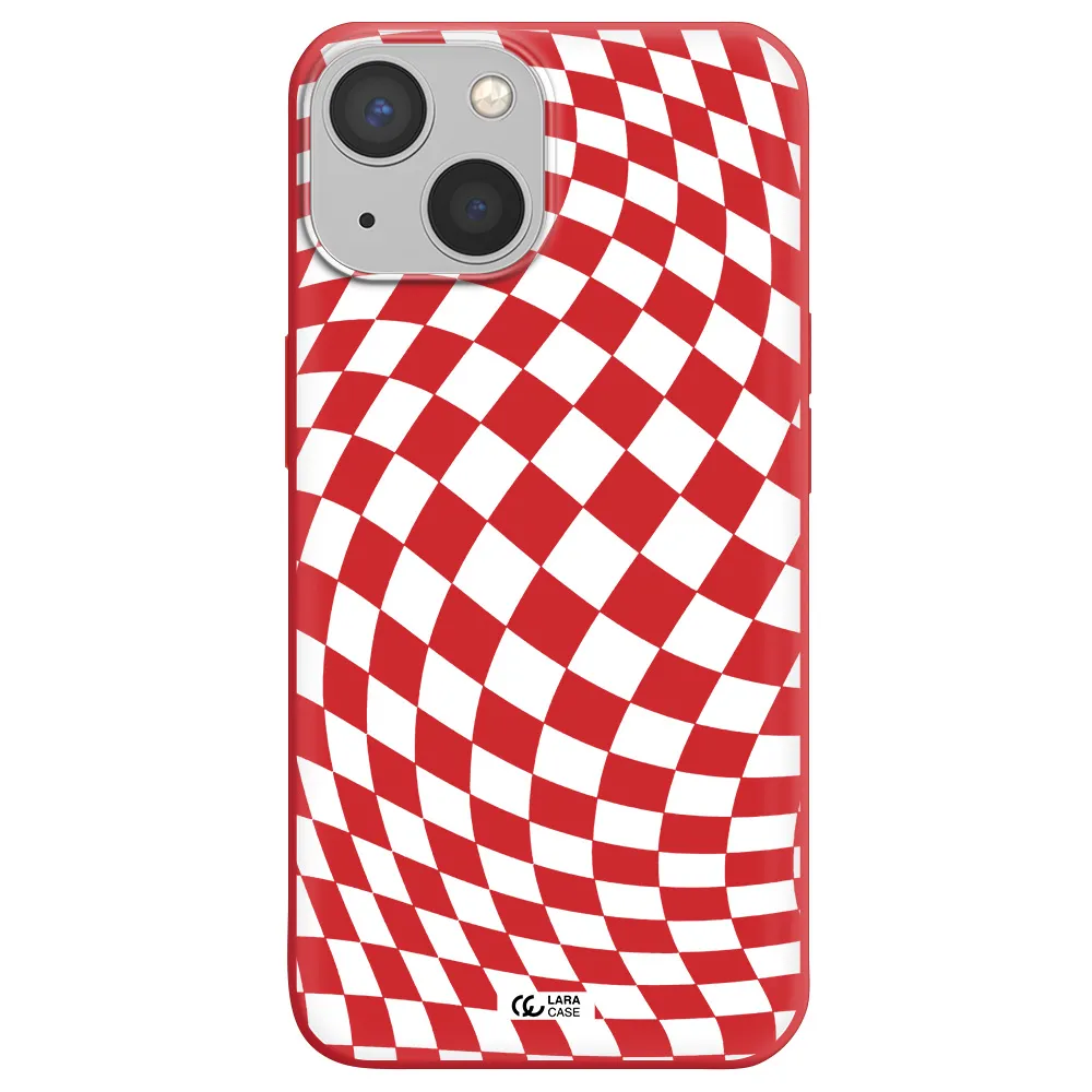 Wavy Checkered Apple iPhone 13 mini Silicone Imperial Red Case