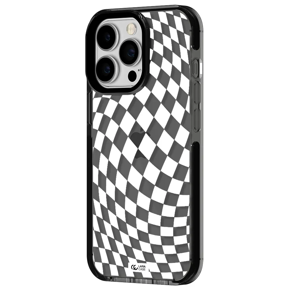 Wavy Checkered Apple iPhone 13 Pro impact Smoke Black Case