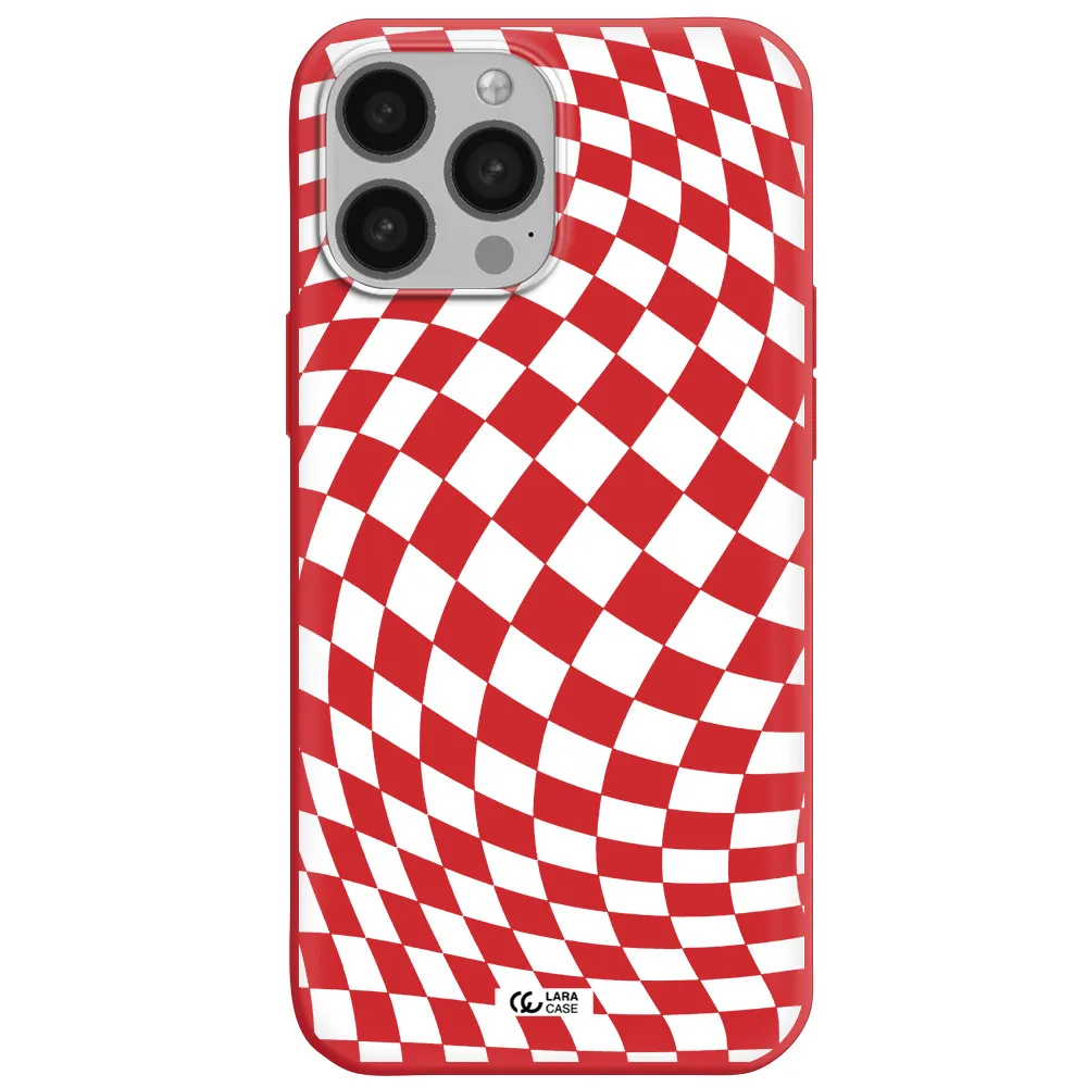 Wavy Checkered Apple iPhone 13 Pro Max Silicone Imperial Red Case
