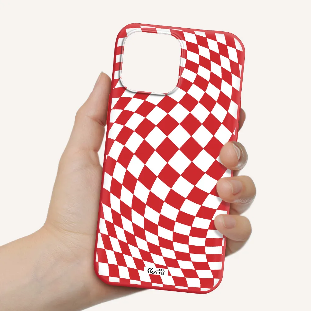 Wavy Checkered Apple iPhone 13 Pro Max Silicone Imperial Red Case