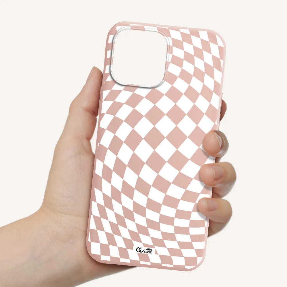 Wavy Checkered Apple iPhone 13 Pro Max Silicone pastel pink Case