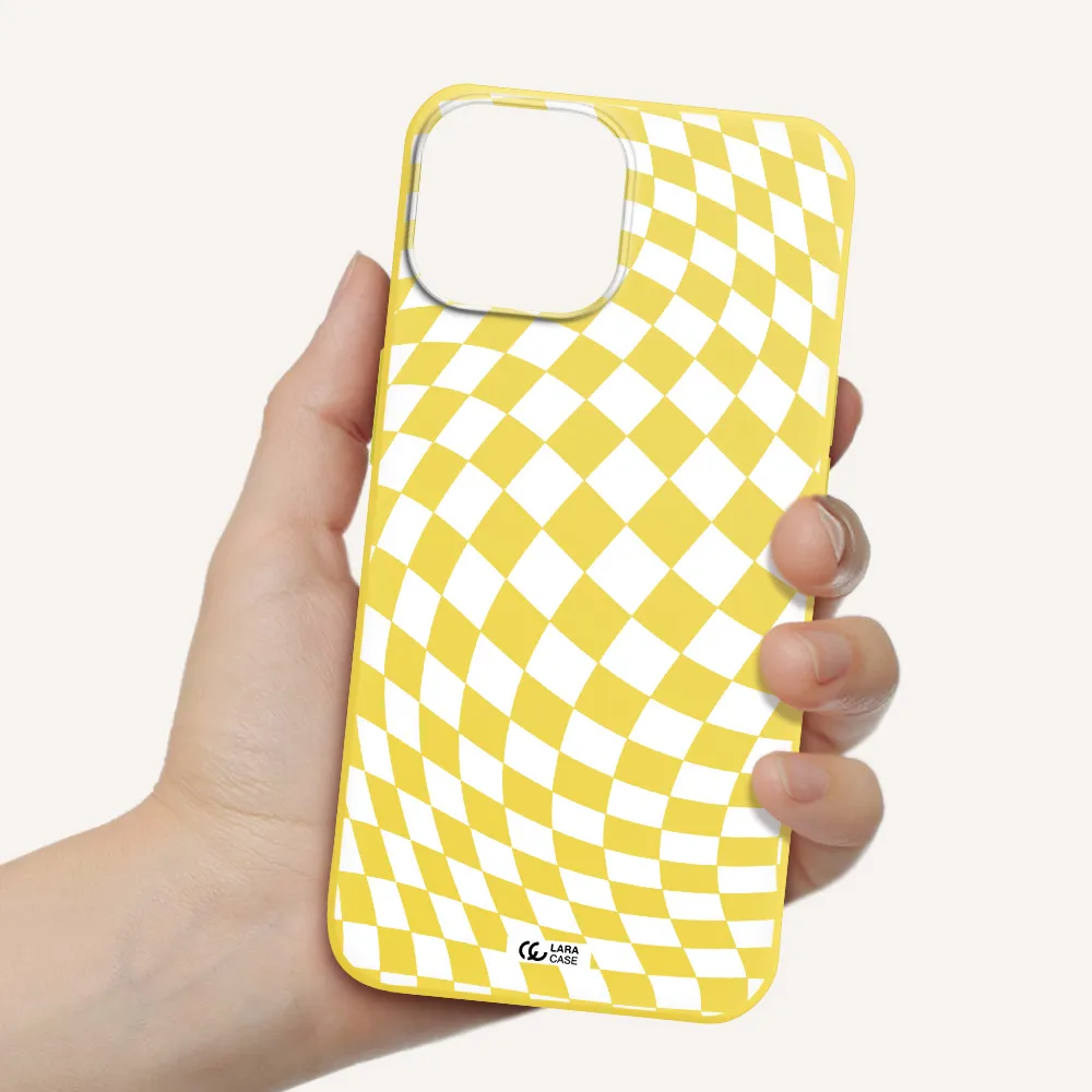 Wavy Checkered Apple iPhone 13 Silicone canary yellow Case