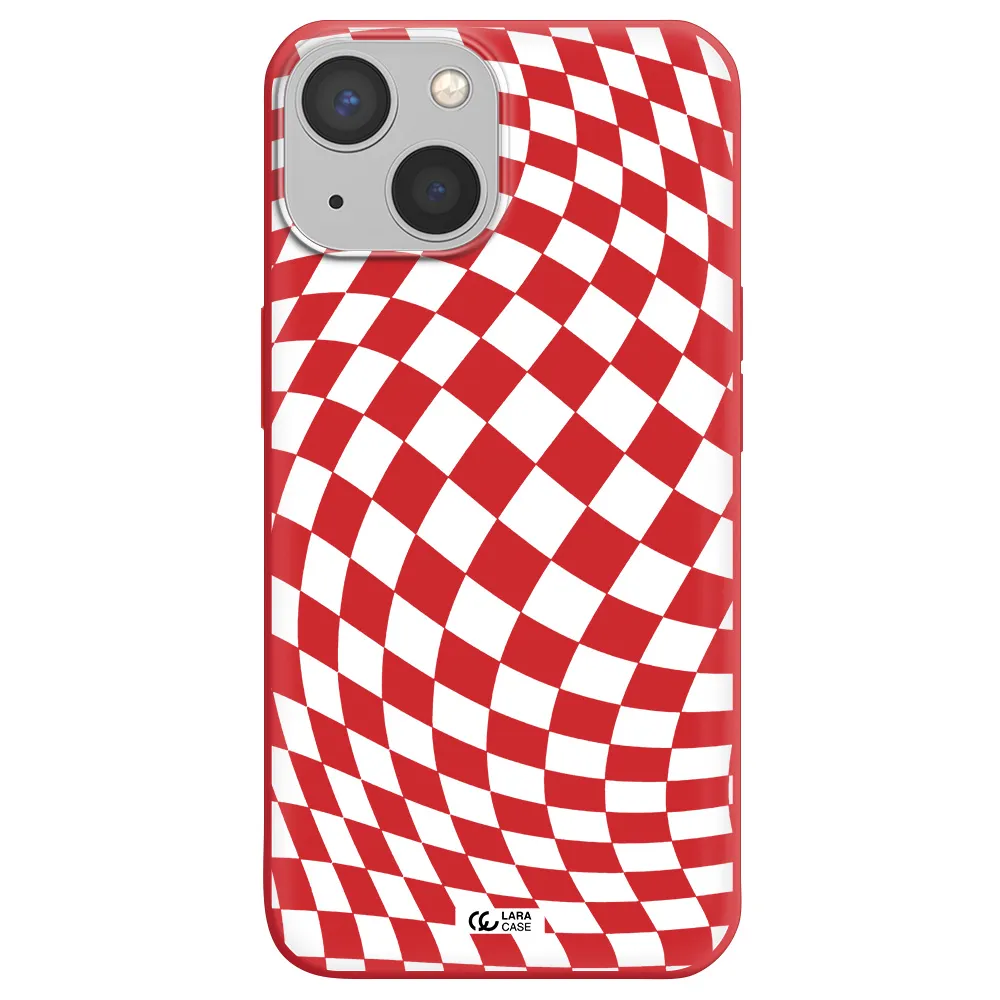 Wavy Checkered Apple iPhone 13 Silicone Imperial Red Case