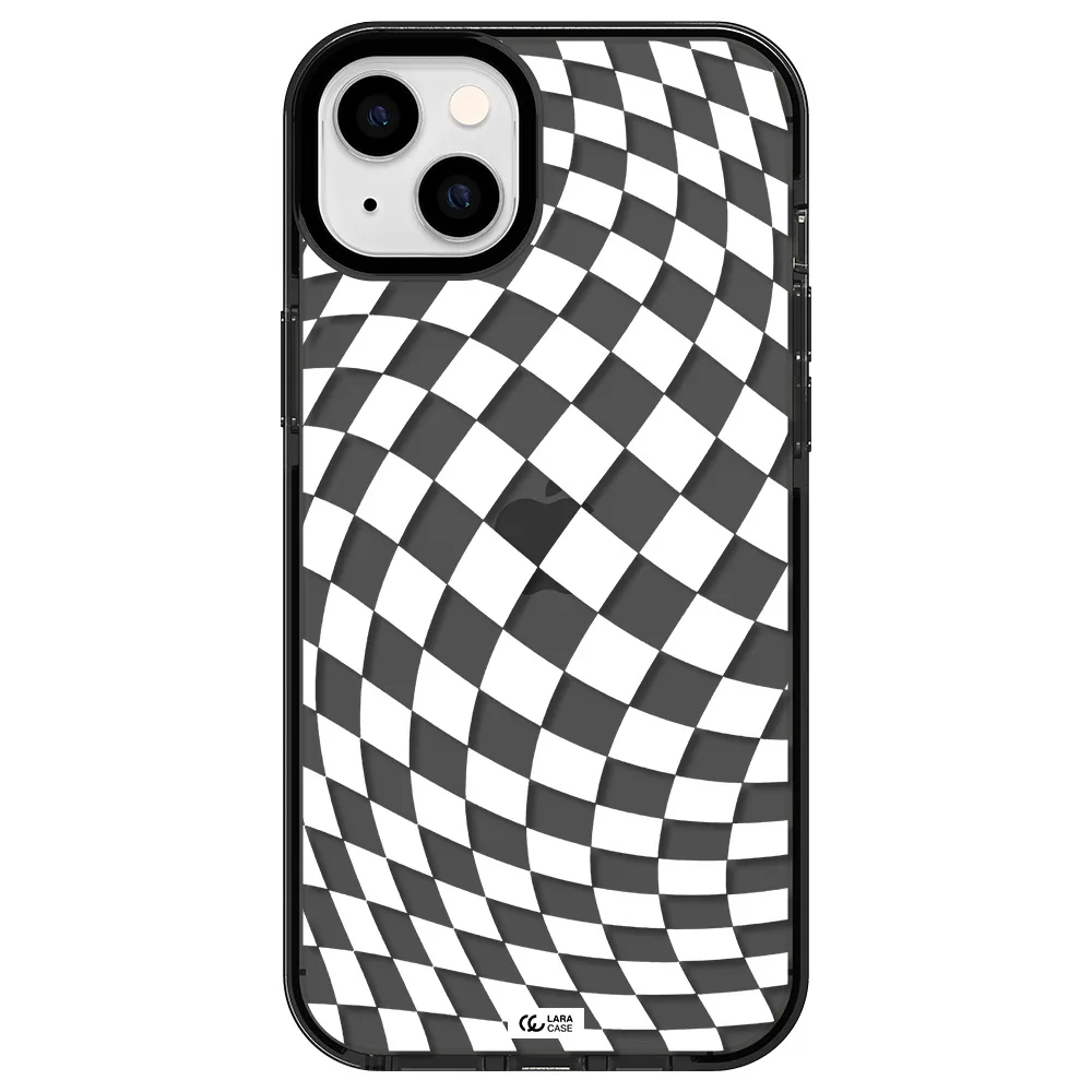 Wavy Checkered Apple iPhone 14 plus impact Smoke Black Case