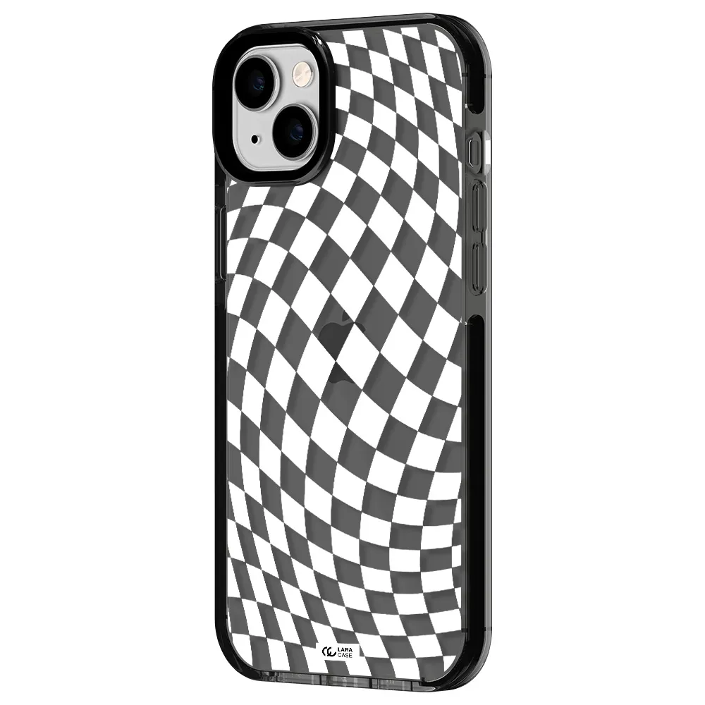 Wavy Checkered Apple iPhone 14 plus impact Smoke Black Case