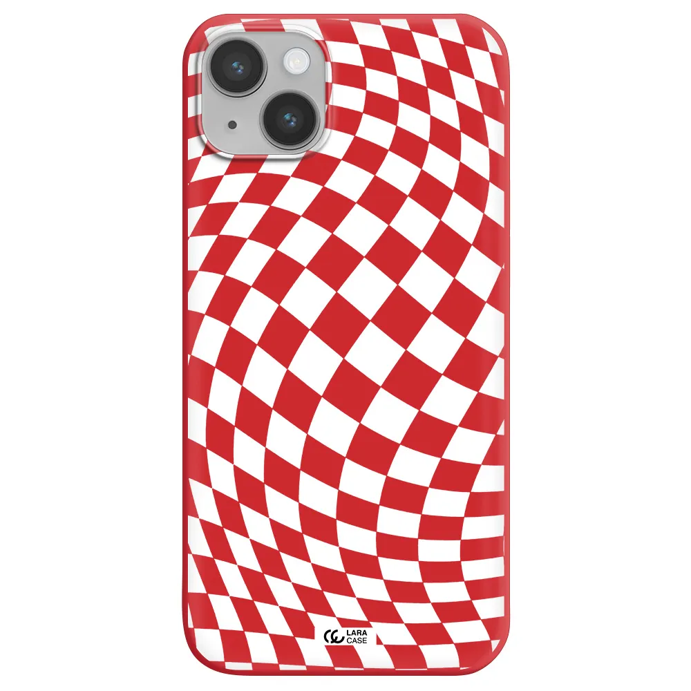 Wavy Checkered Apple iPhone 14 plus Silicone Imperial Red Case