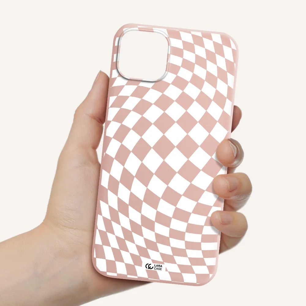 Wavy Checkered Apple iPhone 14 plus Silicone pastel pink Case