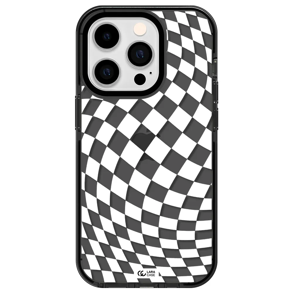 Wavy Checkered Apple iPhone 14 pro impact Smoke Black Case