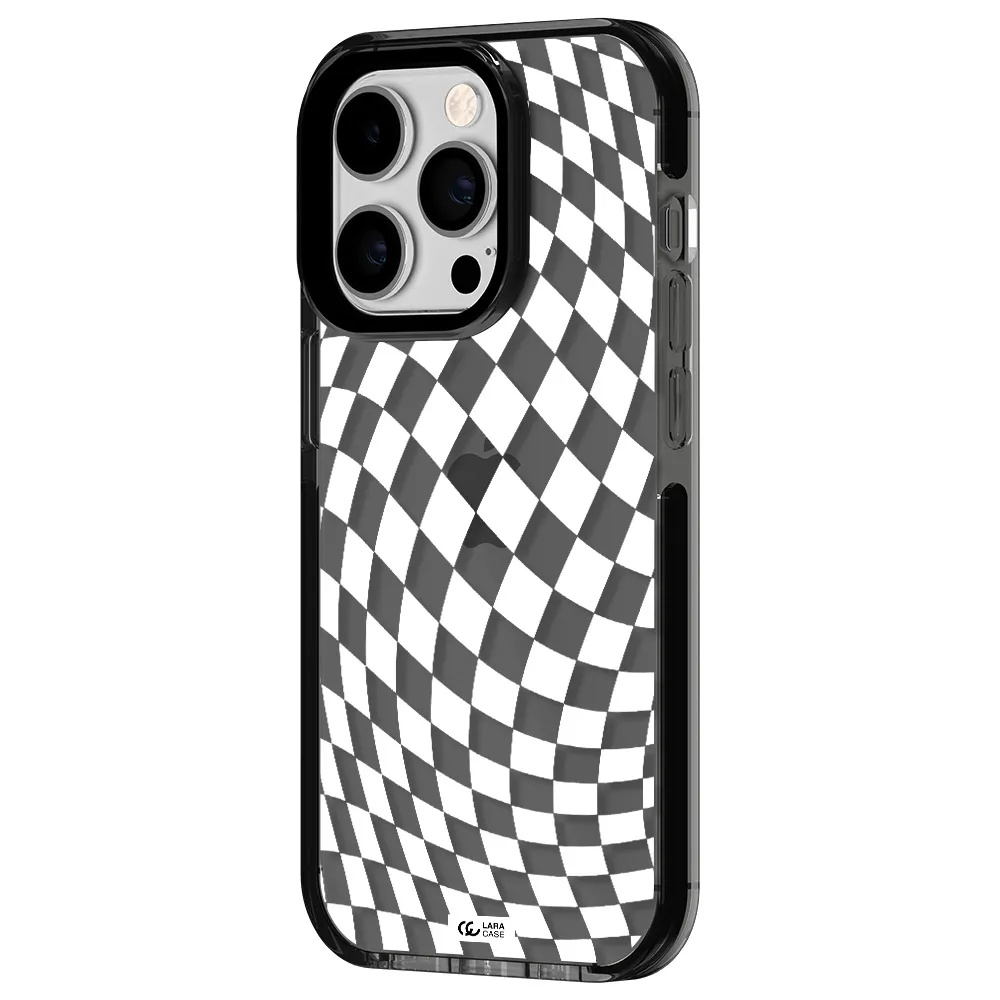 Wavy Checkered Apple iPhone 14 pro impact Smoke Black Case