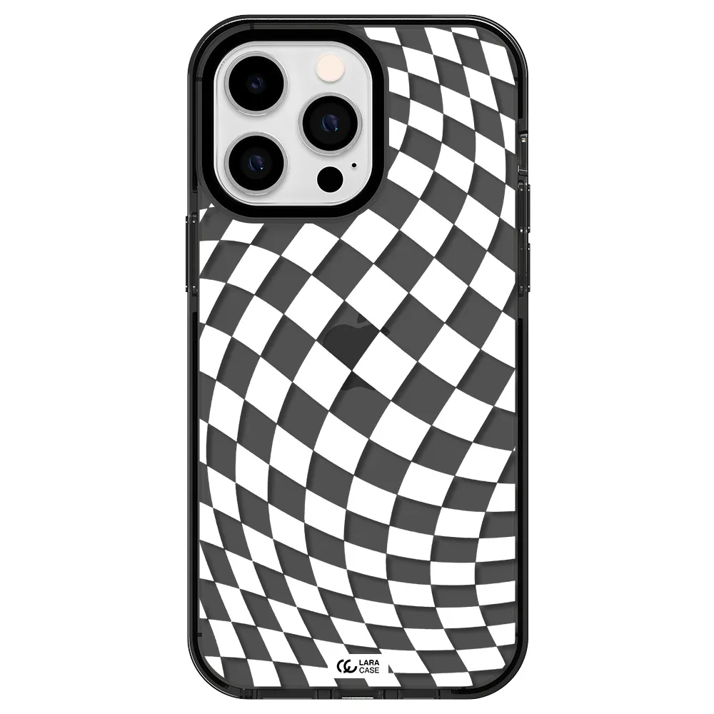 Wavy Checkered Apple iPhone 14 pro max impact Smoke Black Case