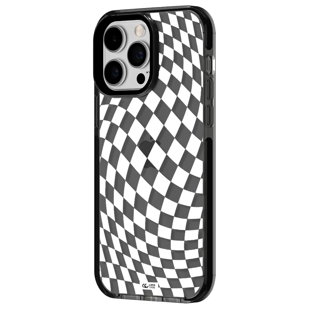 Wavy Checkered Apple iPhone 14 pro max impact Smoke Black Case