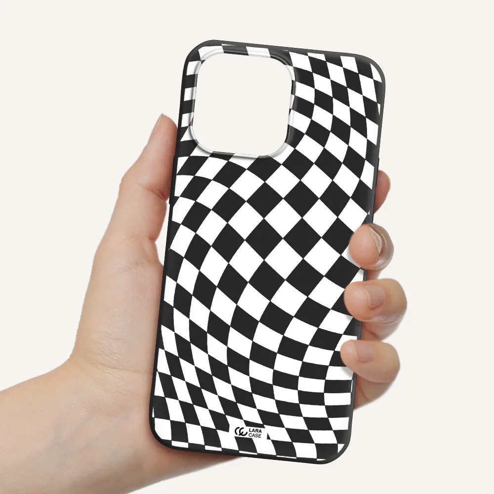 Wavy Checkered Apple iPhone 14 pro max Silicone black Case