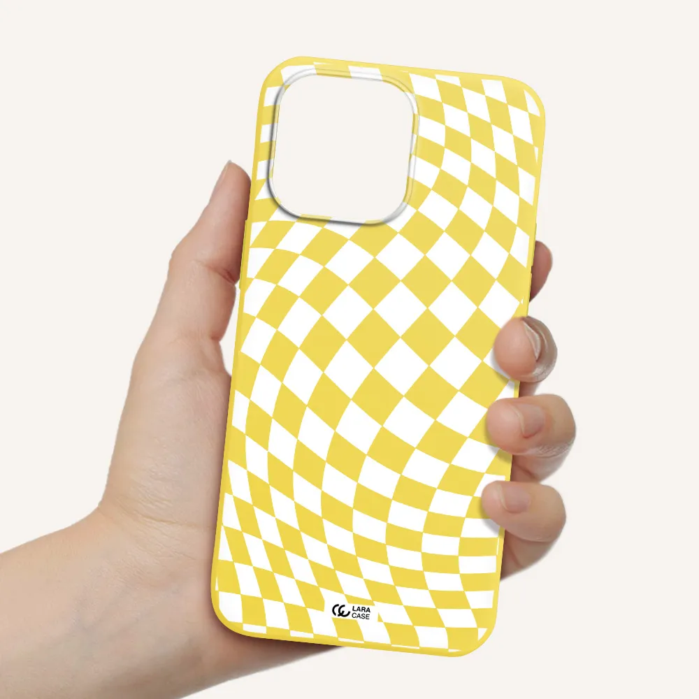Wavy Checkered Apple iPhone 14 pro max Silicone canary yellow Case