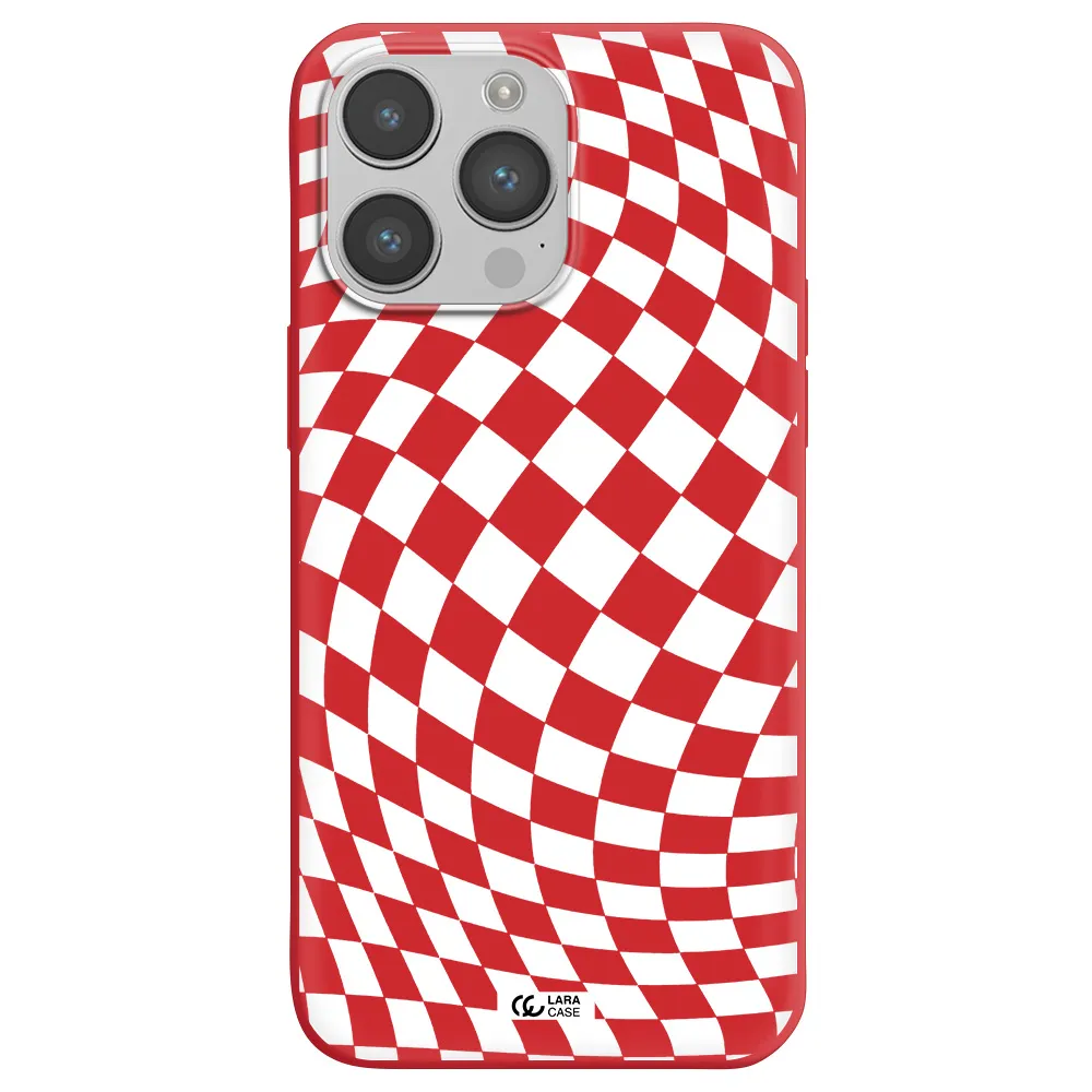 Wavy Checkered Apple iPhone 14 pro max Silicone Imperial Red Case