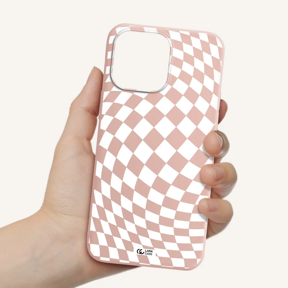 Wavy Checkered Apple iPhone 14 pro max Silicone pastel pink Case