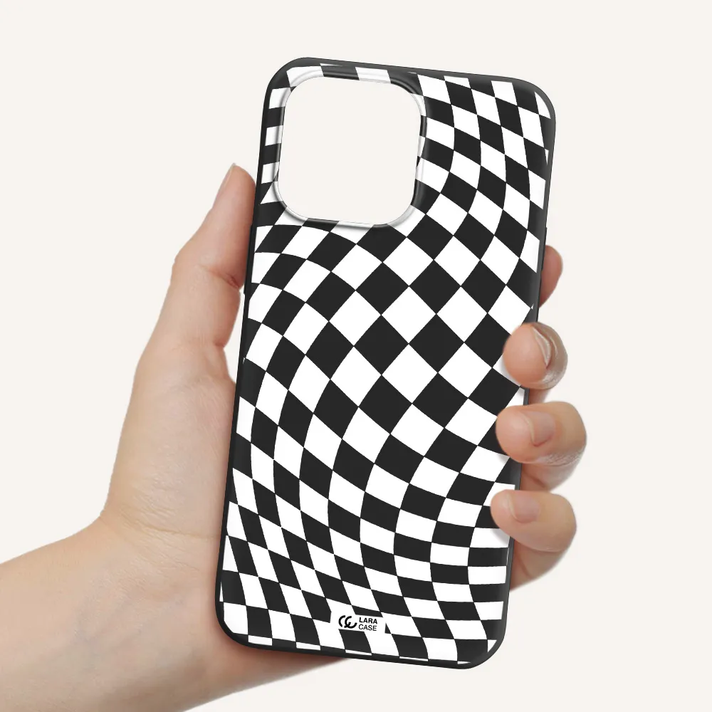 Wavy Checkered Apple iPhone 14 pro Silicone black Case