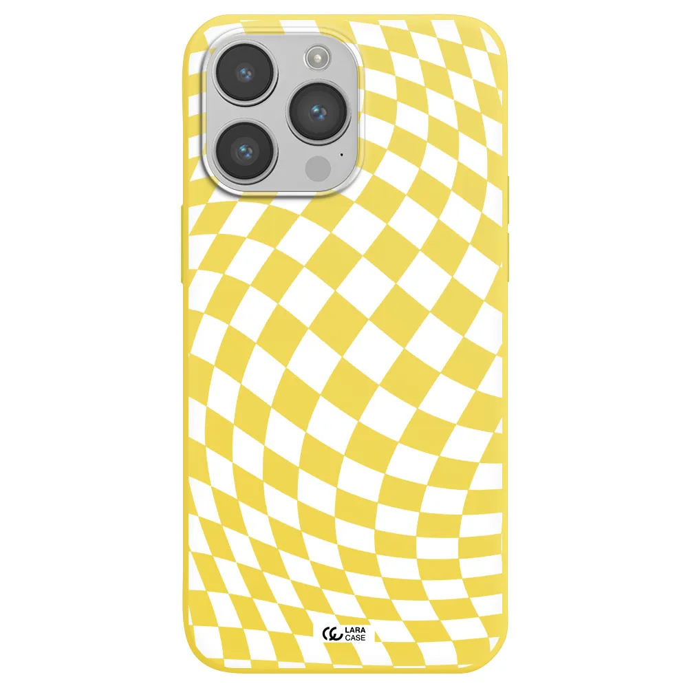 Wavy Checkered Apple iPhone 14 pro Silicone canary yellow Case