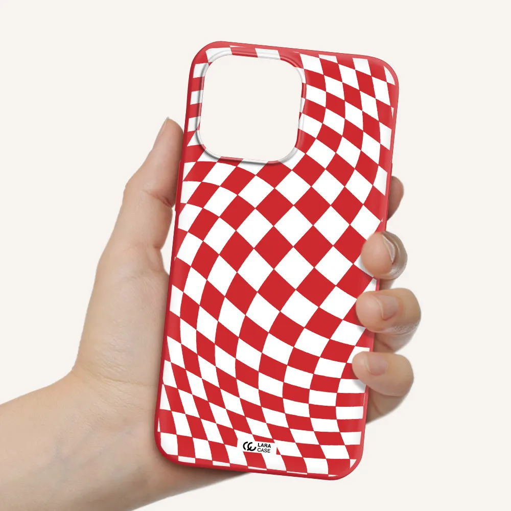 Wavy Checkered Apple iPhone 14 pro Silicone Imperial Red Case