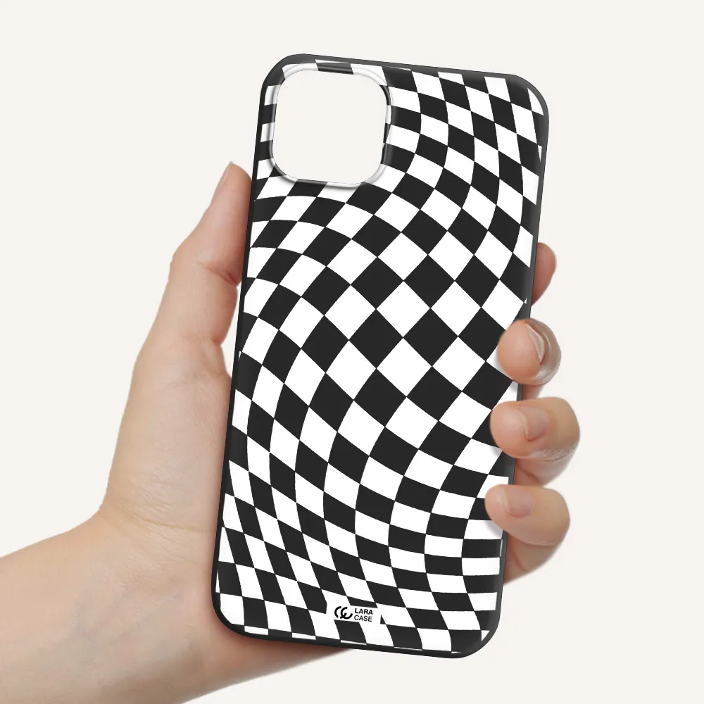 Wavy Checkered Apple iPhone 14 Silicone black Case