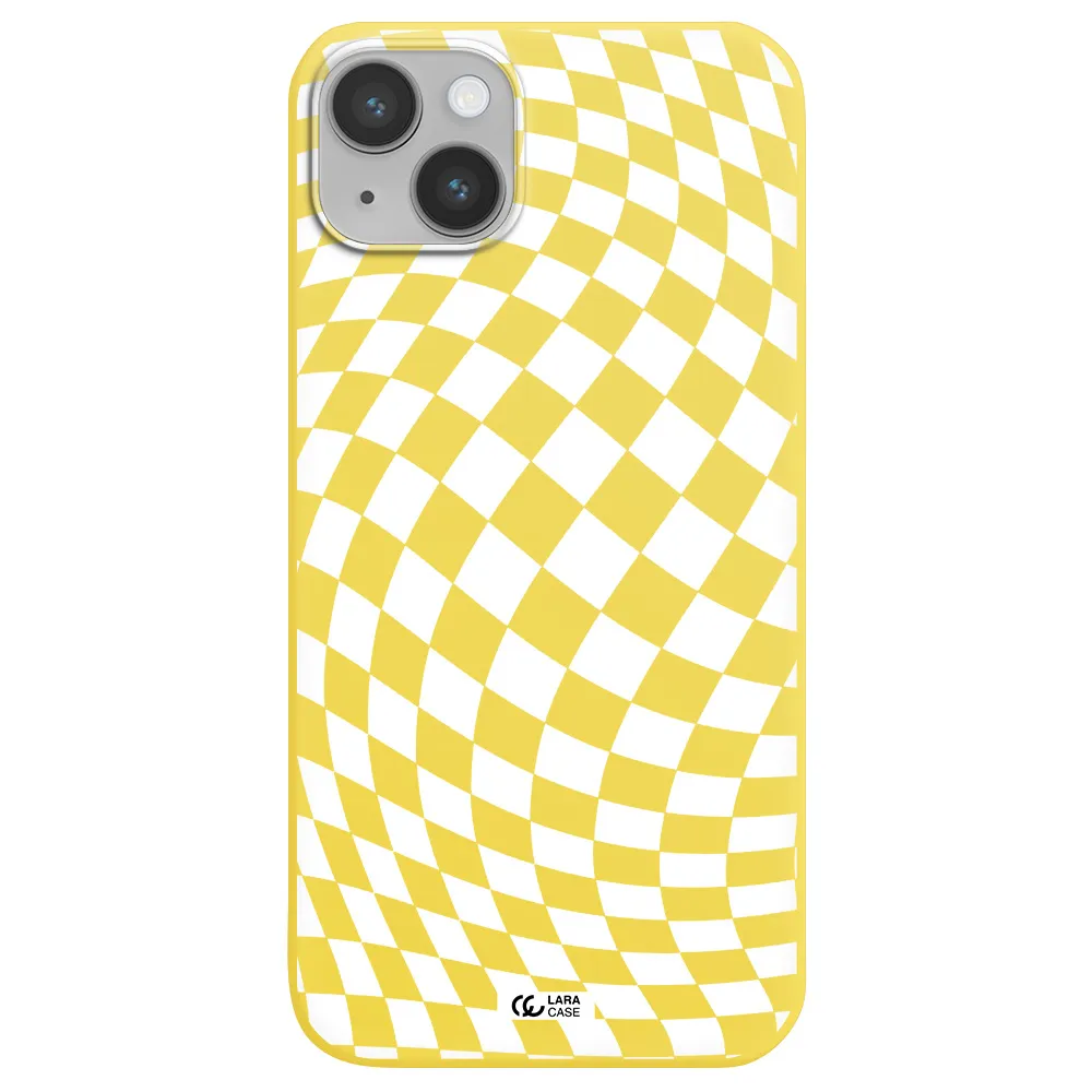 Wavy Checkered Apple iPhone 14 Silicone canary yellow Case