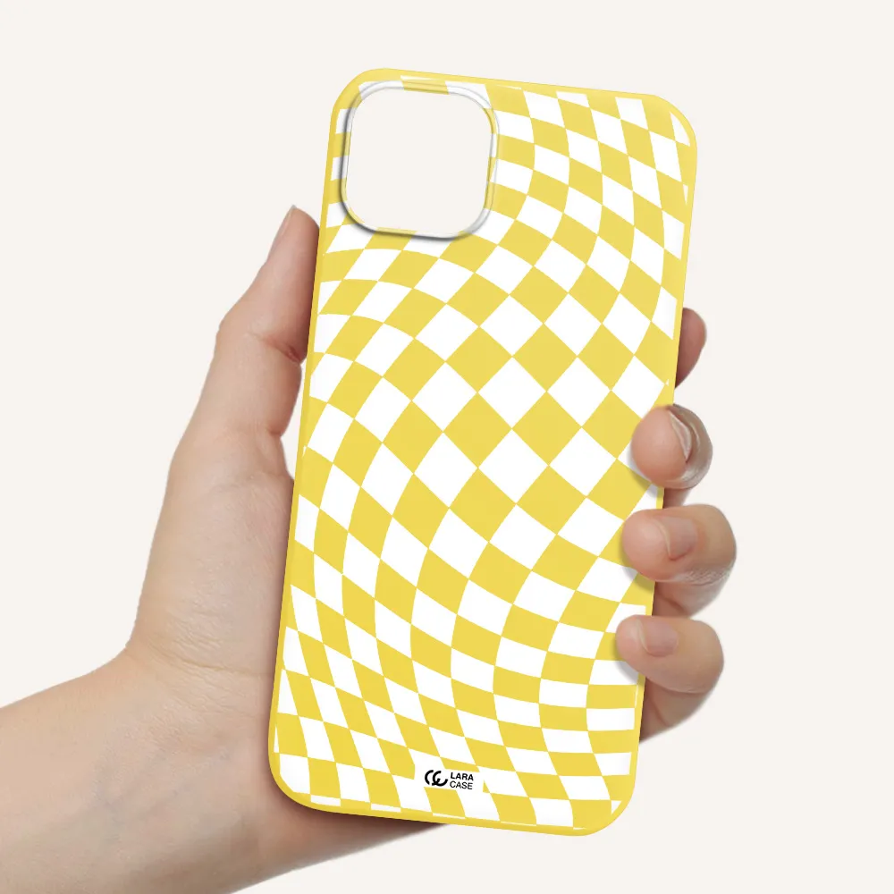 Wavy Checkered Apple iPhone 14 Silicone canary yellow Case