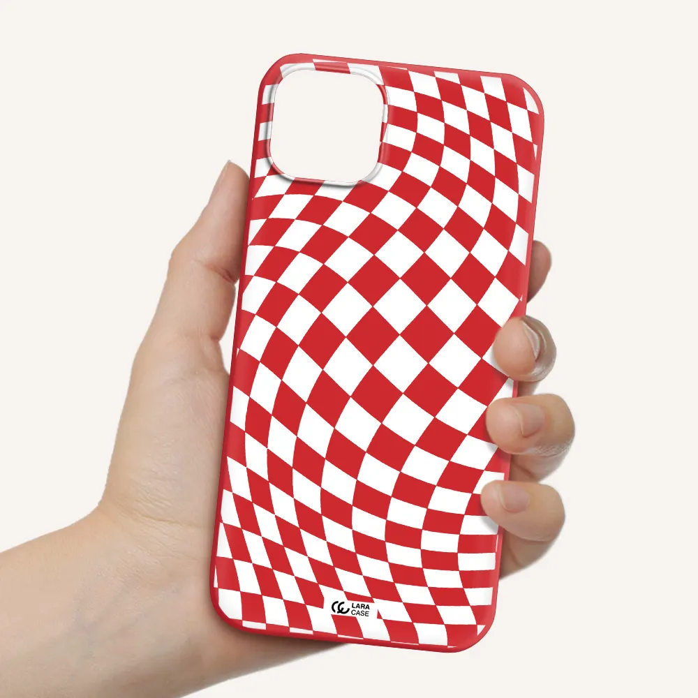 Wavy Checkered Apple iPhone 14 Silicone Imperial Red Case