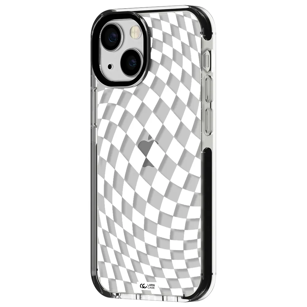 Wavy Checkered Apple iPhone 15 impact black border Case
