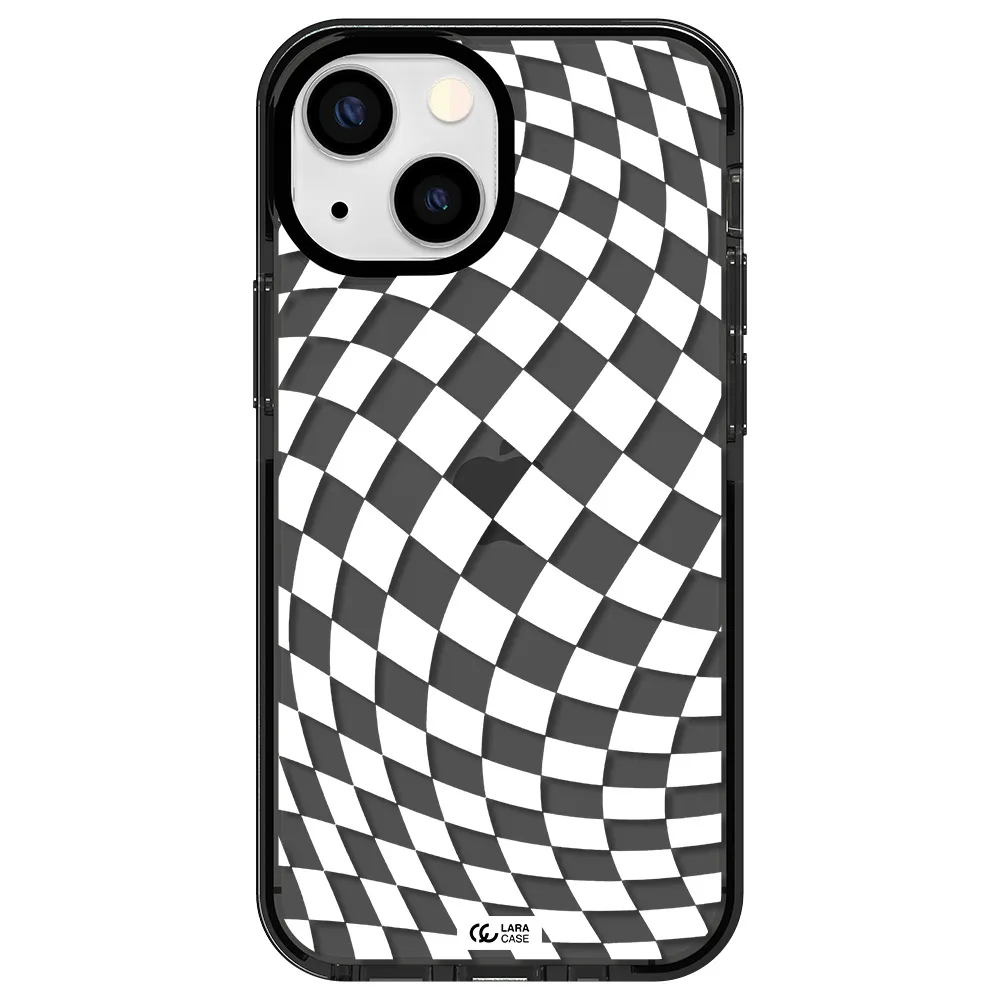 Wavy Checkered Apple iPhone 15 impact Smoke Black Case