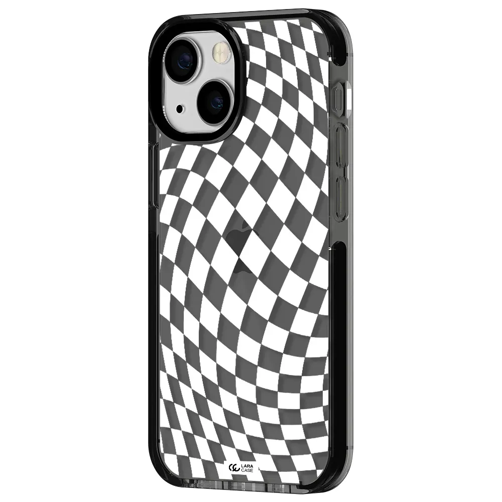 Wavy Checkered Apple iPhone 15 impact Smoke Black Case