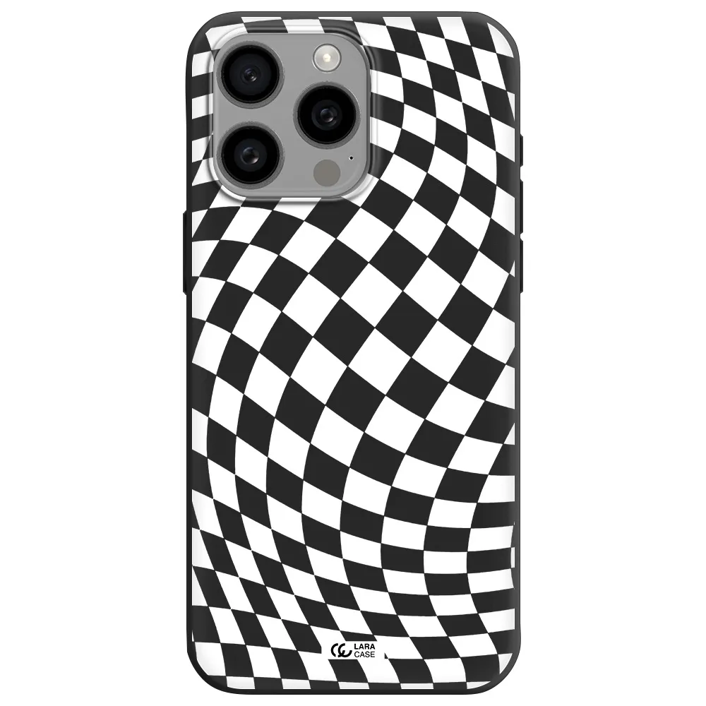 Wavy Checkered Apple Iphone 15 Pro max Silicone black Case