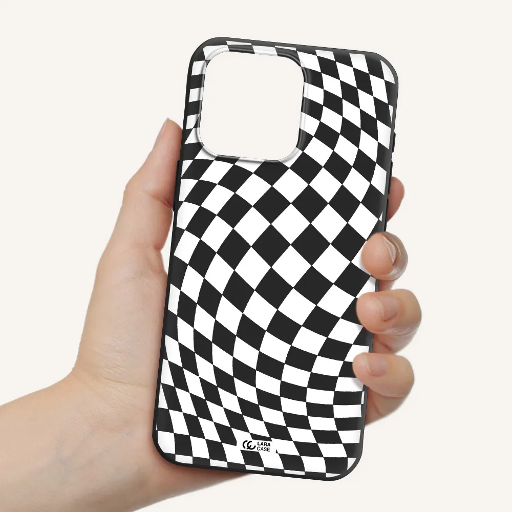 Wavy Checkered Apple Iphone 15 Pro max Silicone black Case