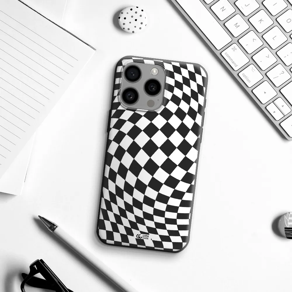 Wavy Checkered Apple Iphone 15 Pro max Silicone black Case