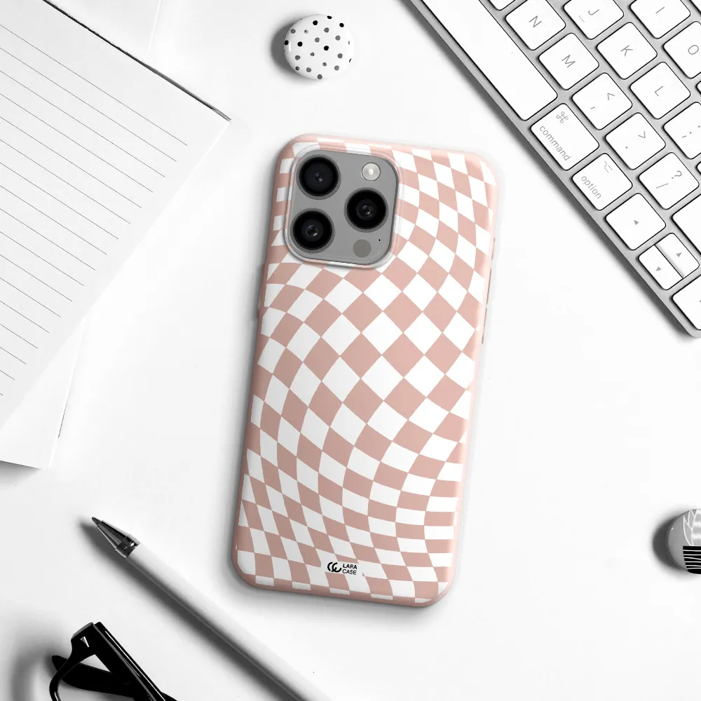 Wavy Checkered Apple Iphone 15 Pro max Silicone pastel pink Case