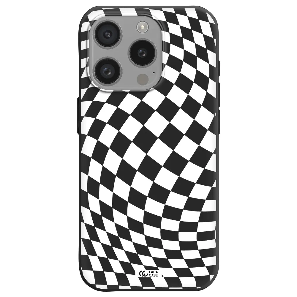 Wavy Checkered Apple Iphone 15 Pro Silicone Black Case