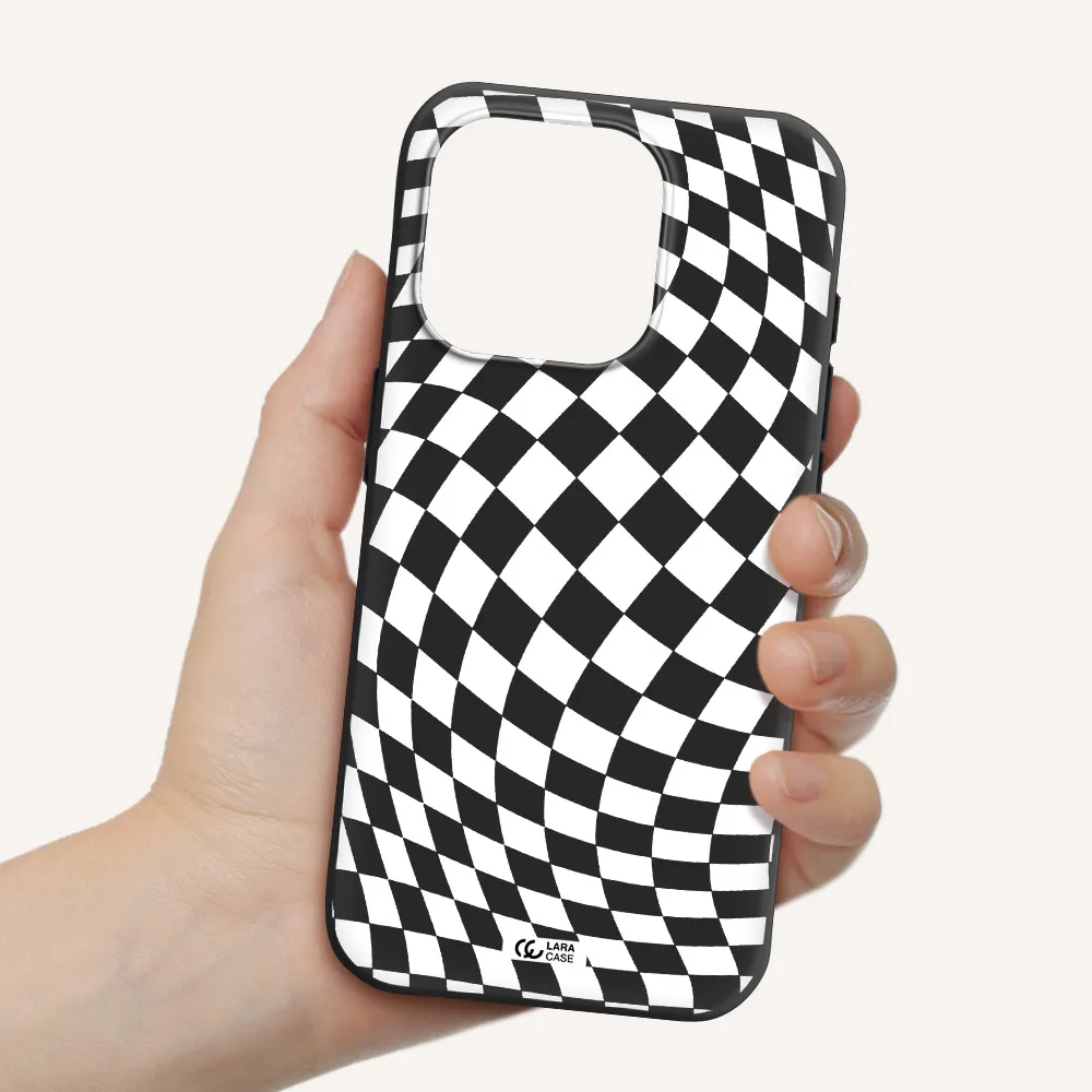 Wavy Checkered Apple Iphone 15 Pro Silicone Black Case
