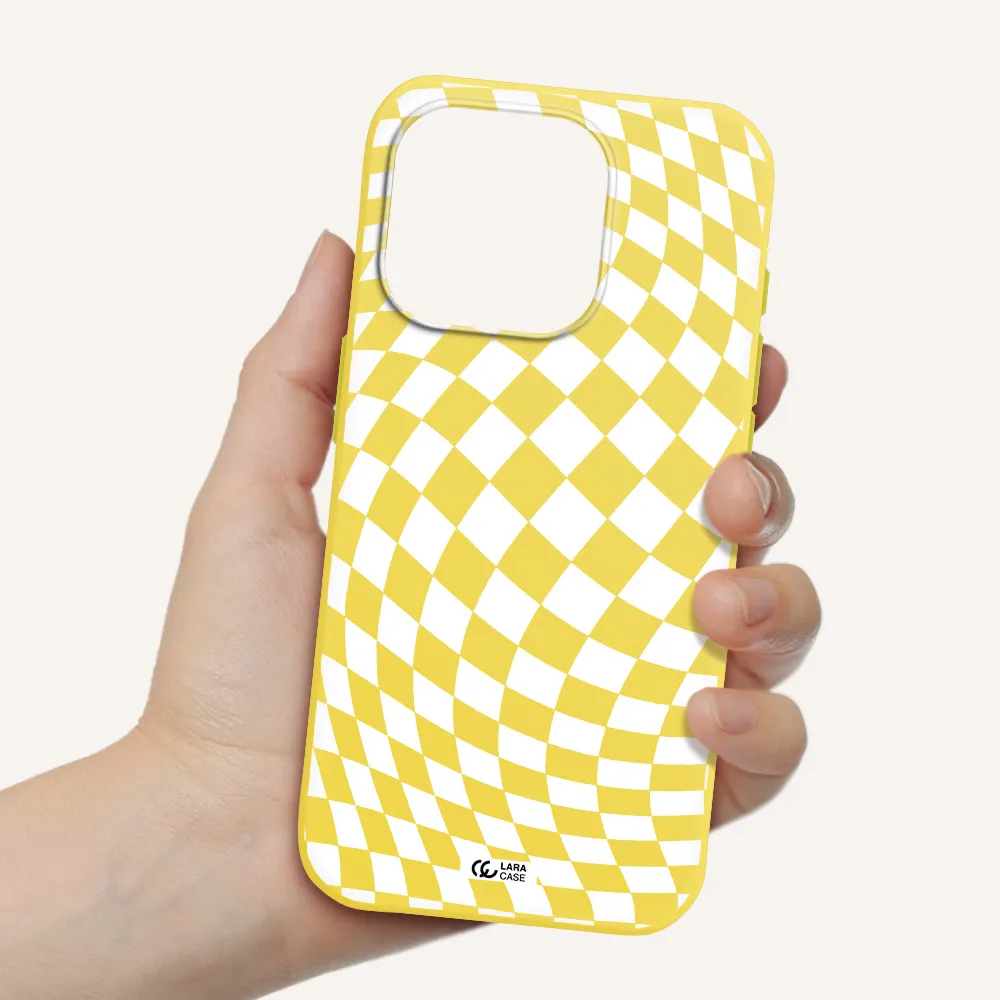 Wavy Checkered Apple Iphone 15 Pro Silicone Canary Yellow Case