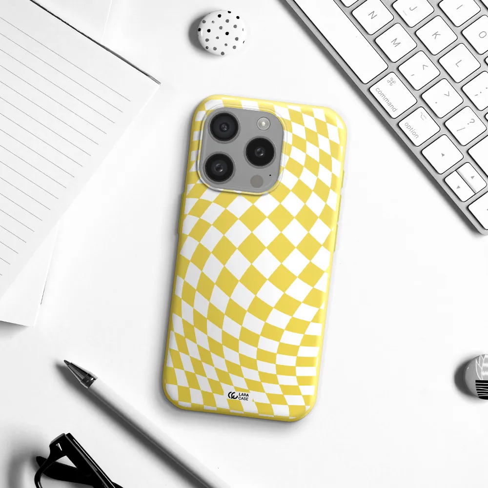 Wavy Checkered Apple Iphone 15 Pro Silicone Canary Yellow Case