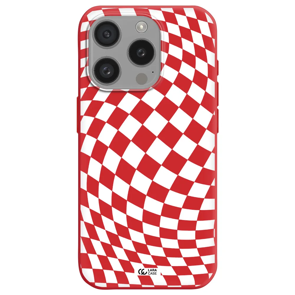 Wavy Checkered Apple Iphone 15 Pro Silicone Imperial Red Case