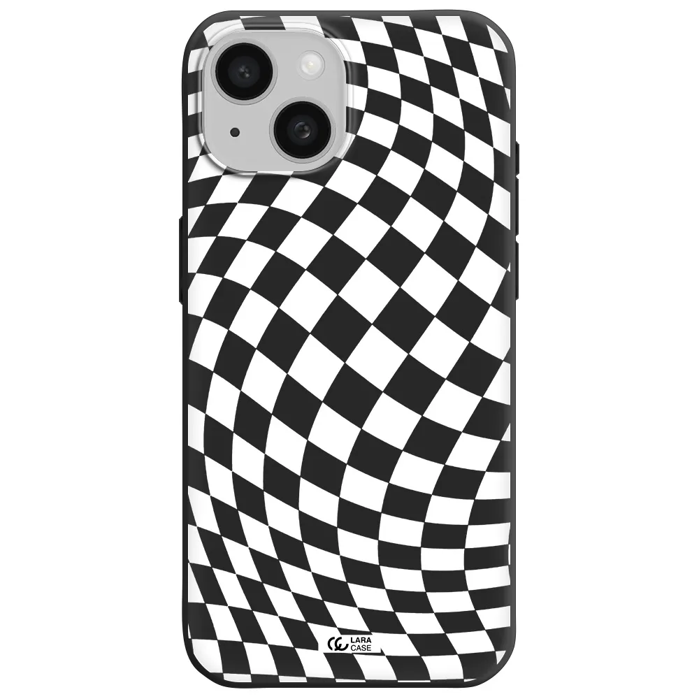 Wavy Checkered Apple iPhone 15 Silicone black Case