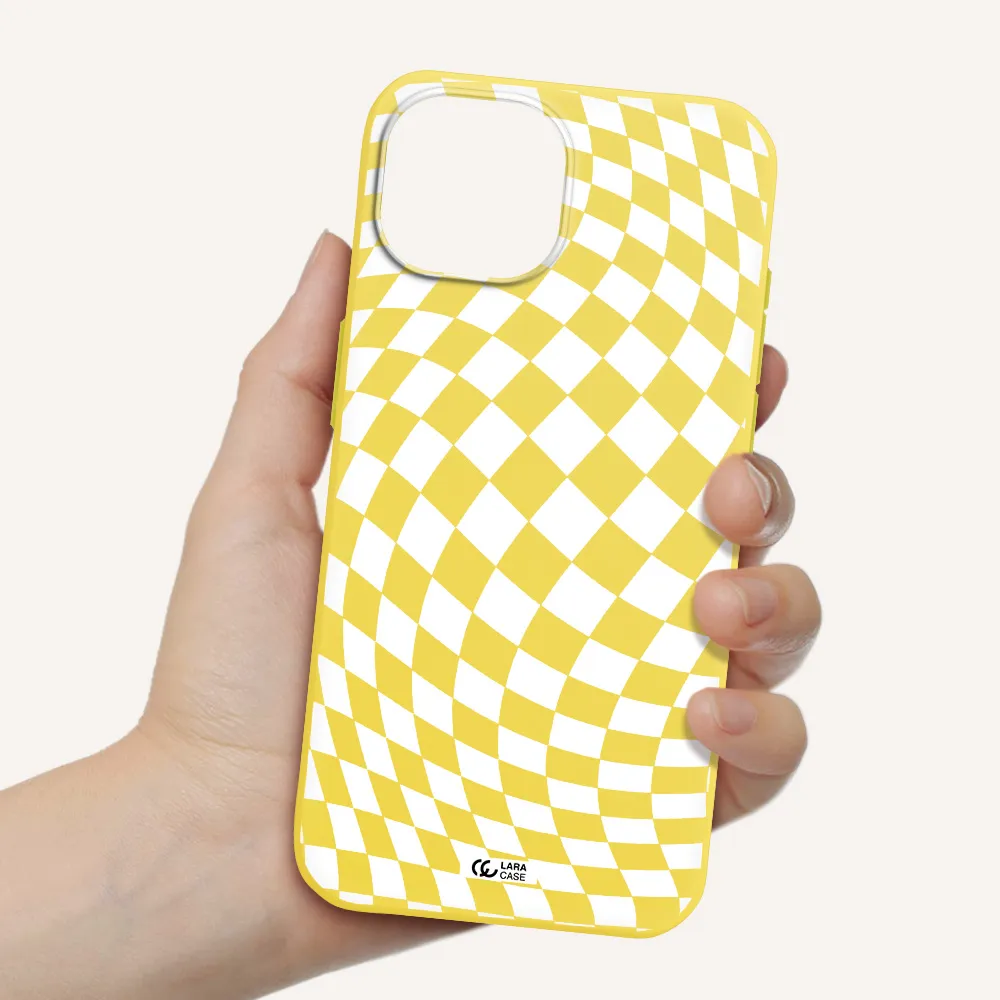 Wavy Checkered Apple iPhone 15 Silicone canary yellow Case
