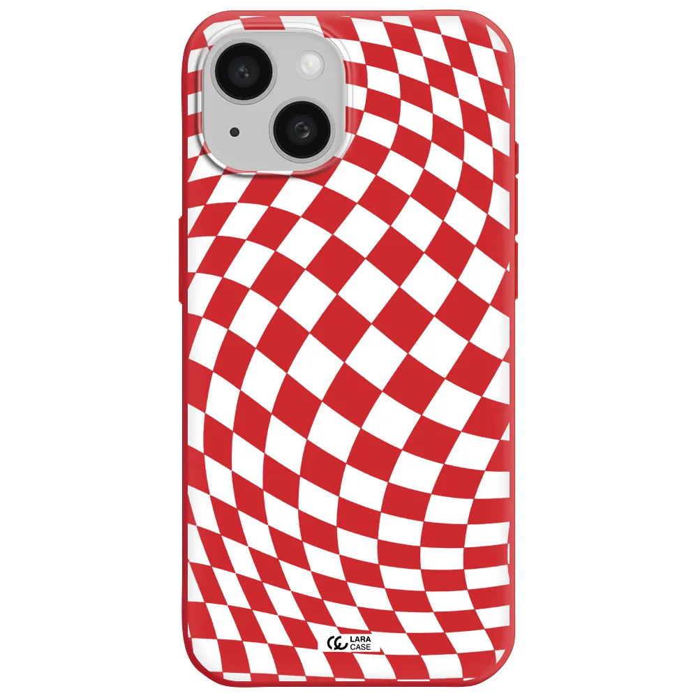 Wavy Checkered Apple Iphone 15 Silicone Imperial Red Case