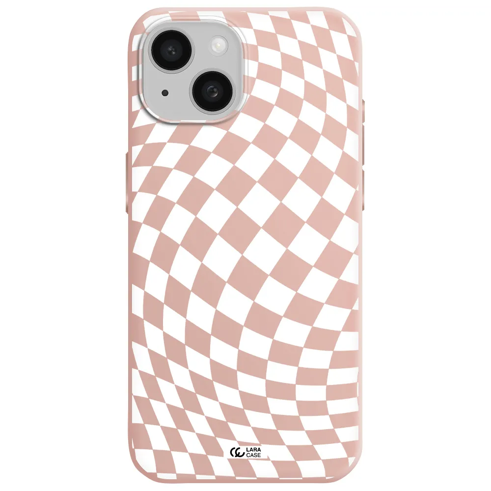 Wavy Checkered Apple Iphone 15 Silicone Pastel Pink Case