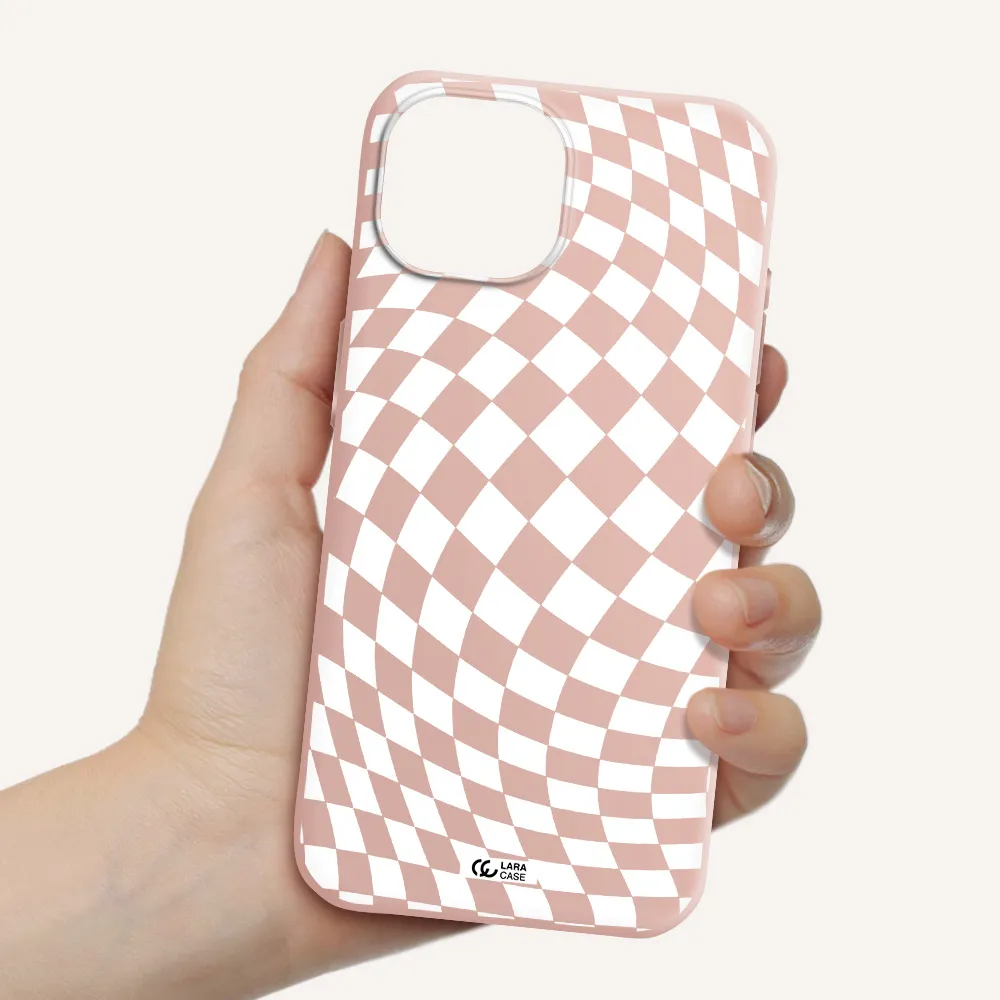 Wavy Checkered Apple Iphone 15 Silicone Pastel Pink Case