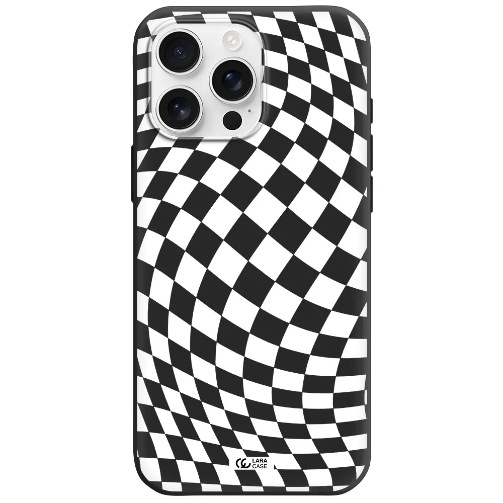 Wavy Checkered Apple Iphone 16 Pro Max Silicone Black Case