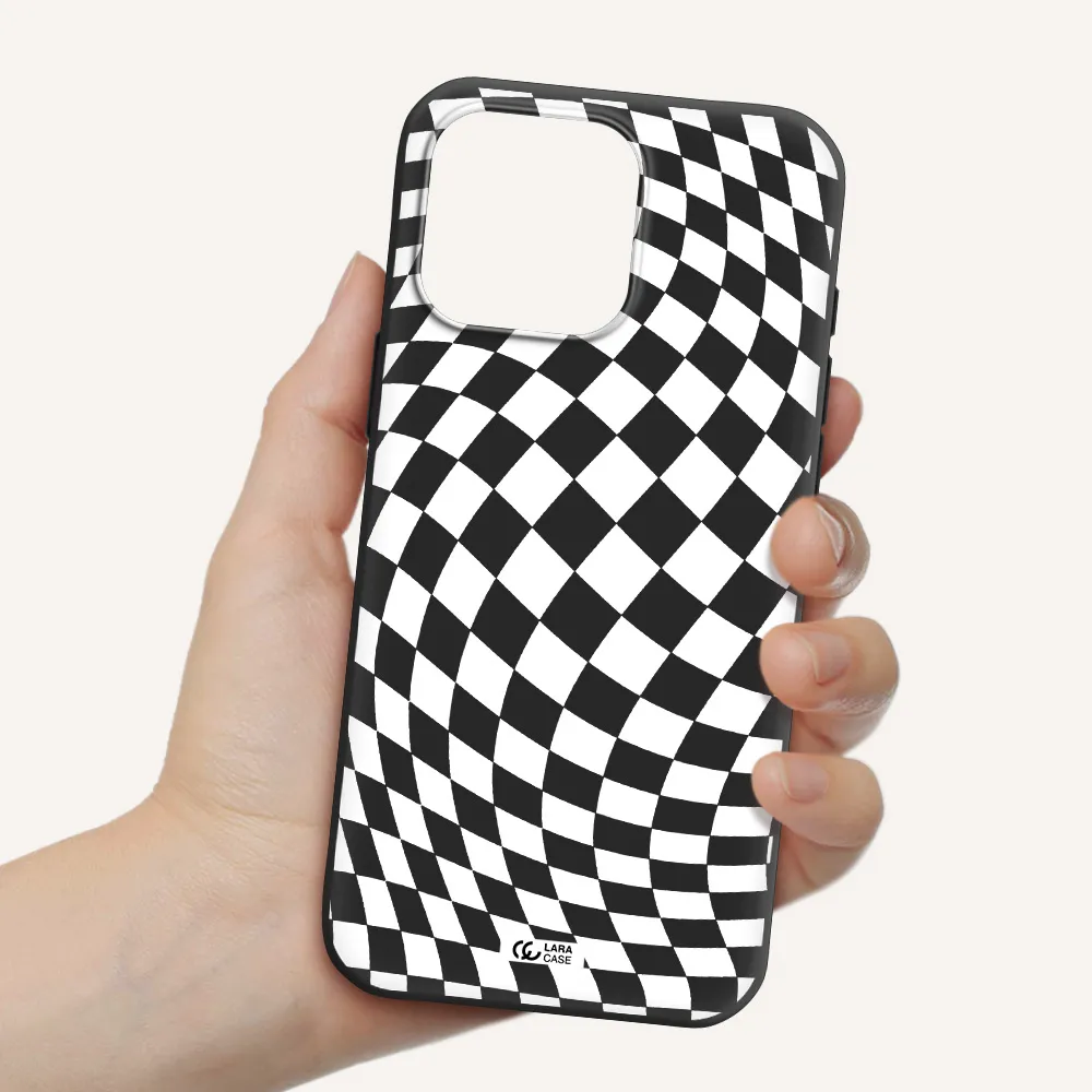 Wavy Checkered Apple Iphone 16 Pro Max Silicone Black Case