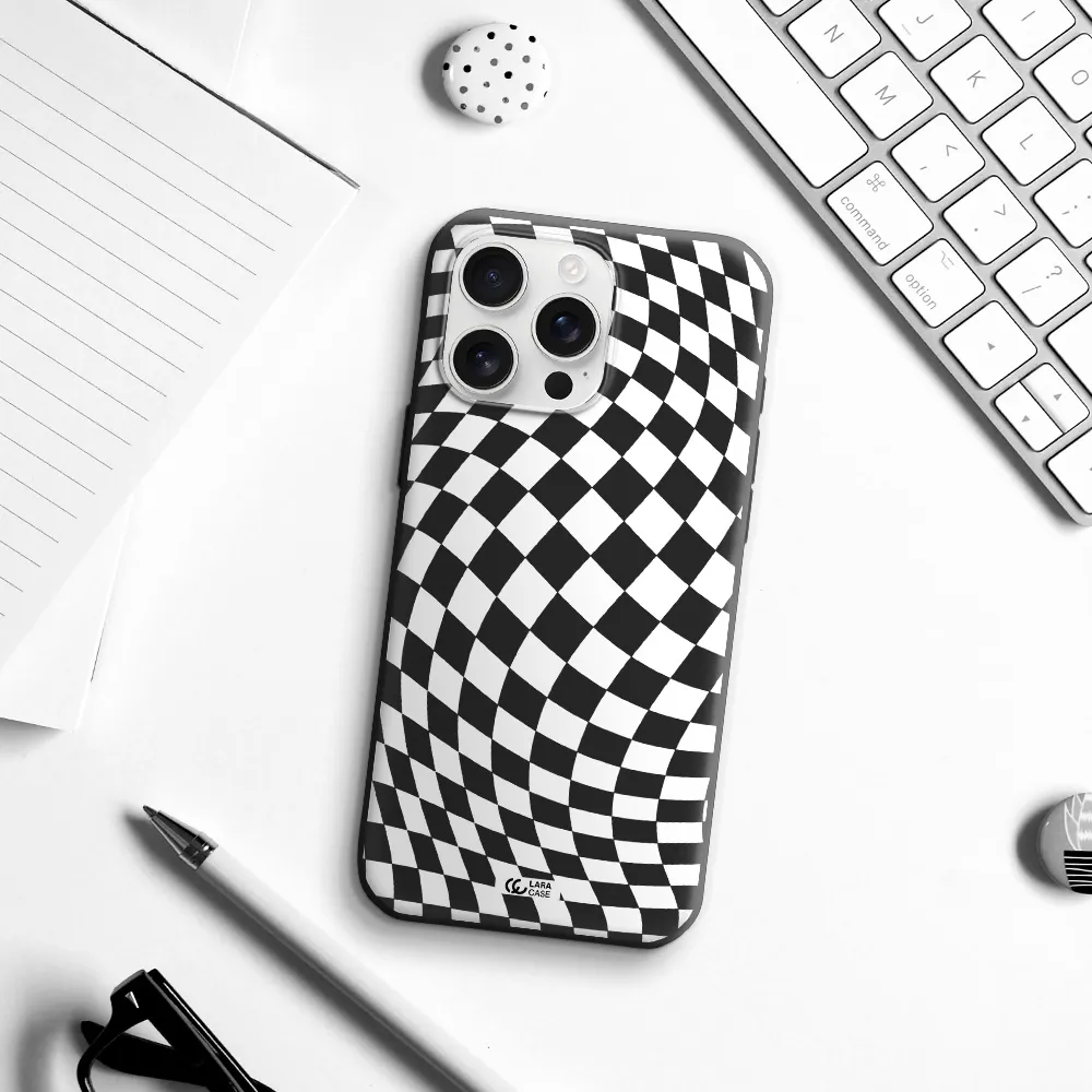 Wavy Checkered Apple Iphone 16 Pro Max Silicone Black Case
