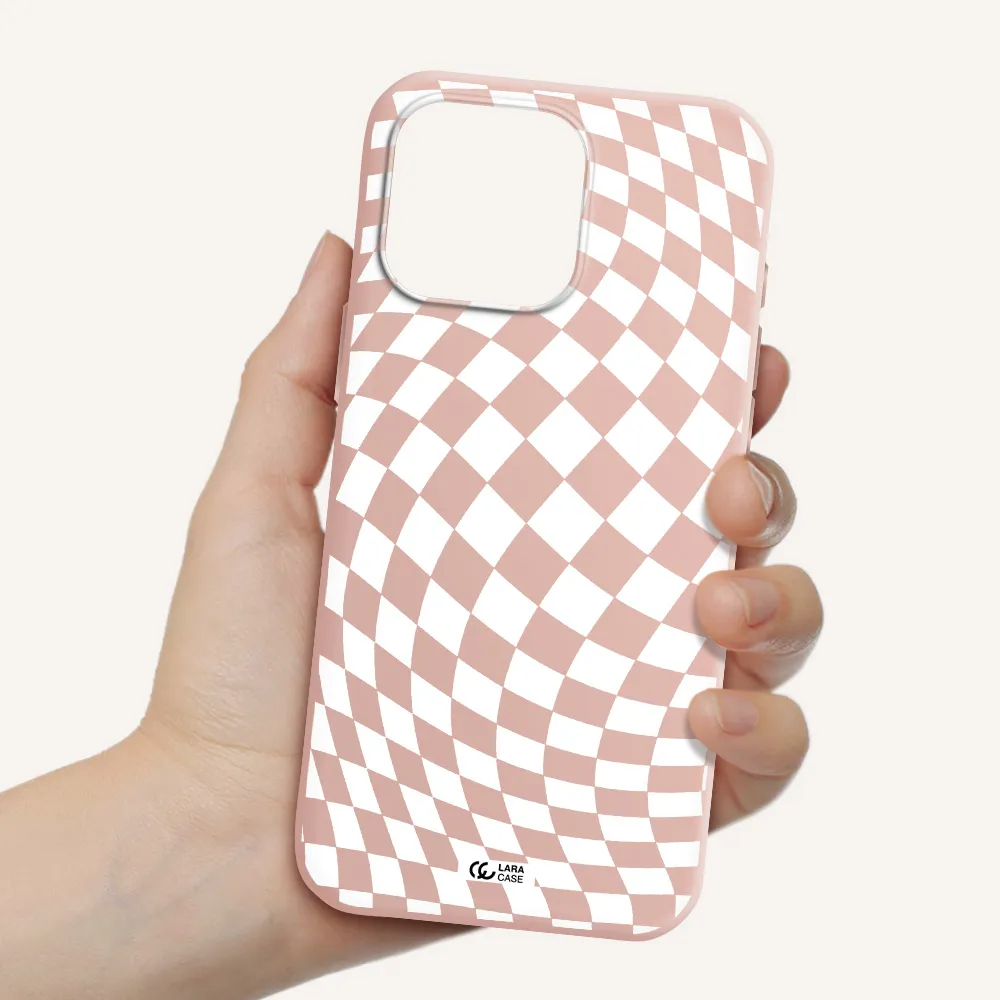 Wavy Checkered Apple Iphone 16 Pro Max Silicone Pastel Pink Case